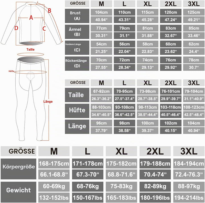 X-TIGER Herren Langarm Radtrikot Set Herbst und Winter Radsportanzüge | 5D Gel Gepolsterten Oberteil