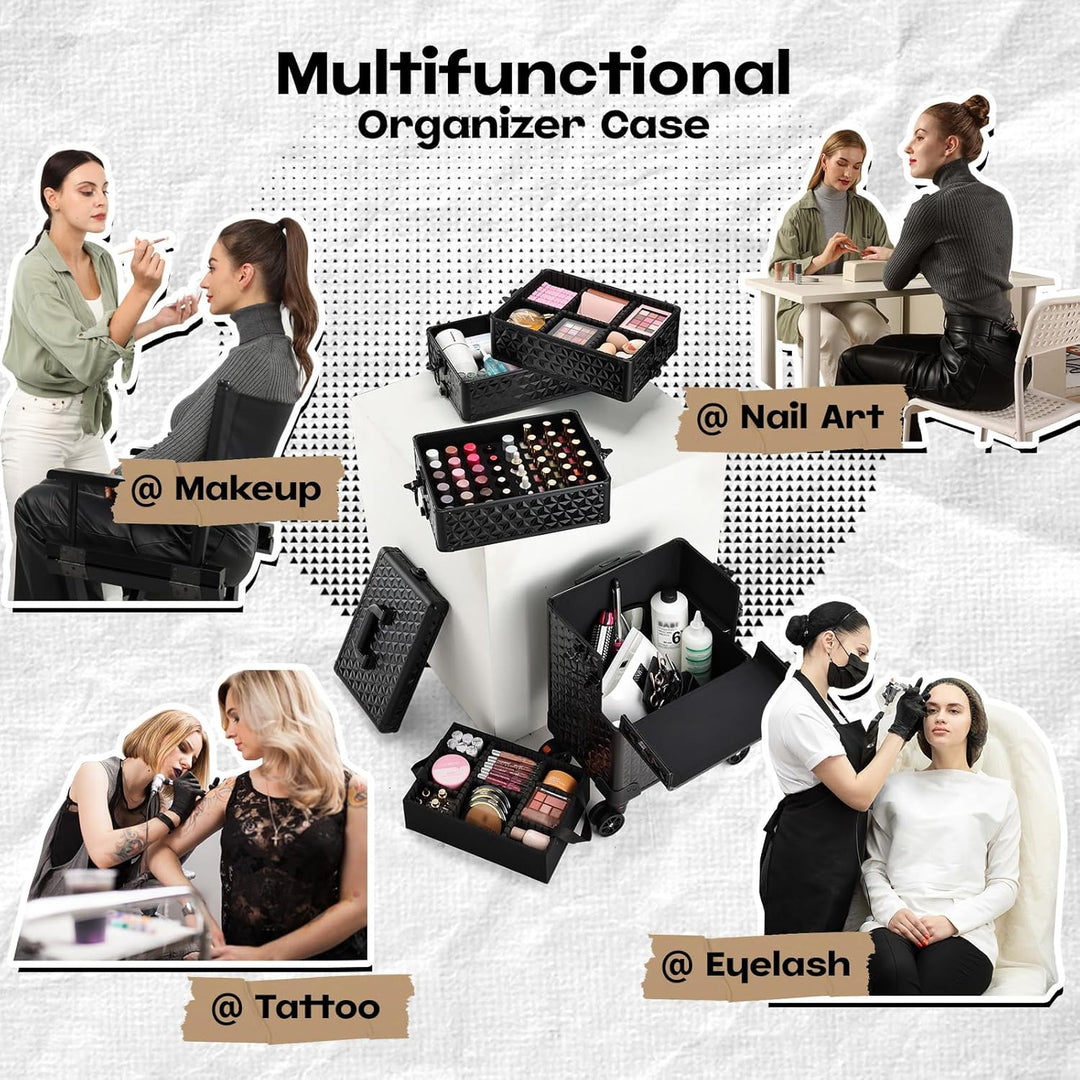 Kosmetik Trolley 5 in 1 Kosmetikkoffer Trolley Make up Koffer Gross Friseurkoffer mit Rollen Schmink