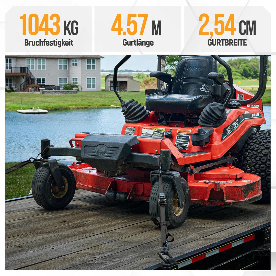 FORTEM Spanngurte - 1043 kg Bruchfestigkeit, 4 x 4,57 m Mit Ratsche - 4 Weiche Zurrschlaufen, Zurrgu
