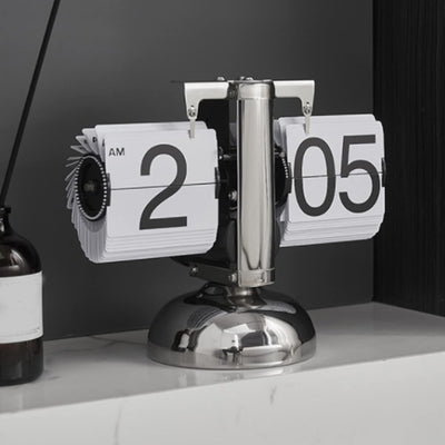 Flip Desk Clock, Quarzwerk Mechanische Flip Clock Single Foot Auto für Büro für Zuhause (Weiss), Wei