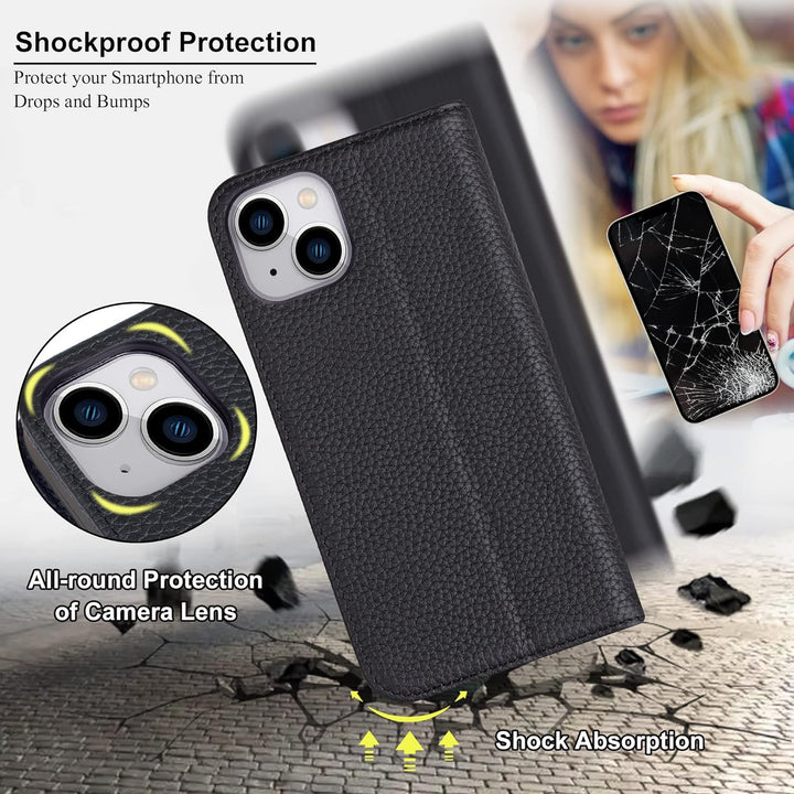 VISOUL Hülle für iPhone 14 Plus, Schutzhülle [Erstklassiges Rindsleder] [Schützt vor Stoss] [Kartenf