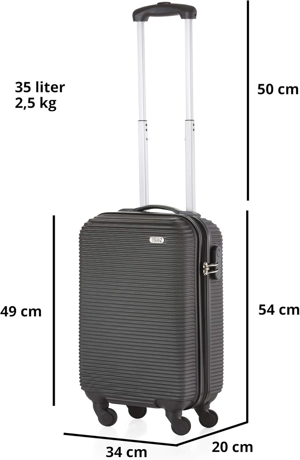 TravelZ Hartschale Handgepäck Koffer 54cm Horizon Reisekoffer Leicht ABS Schwarz, Schwarz