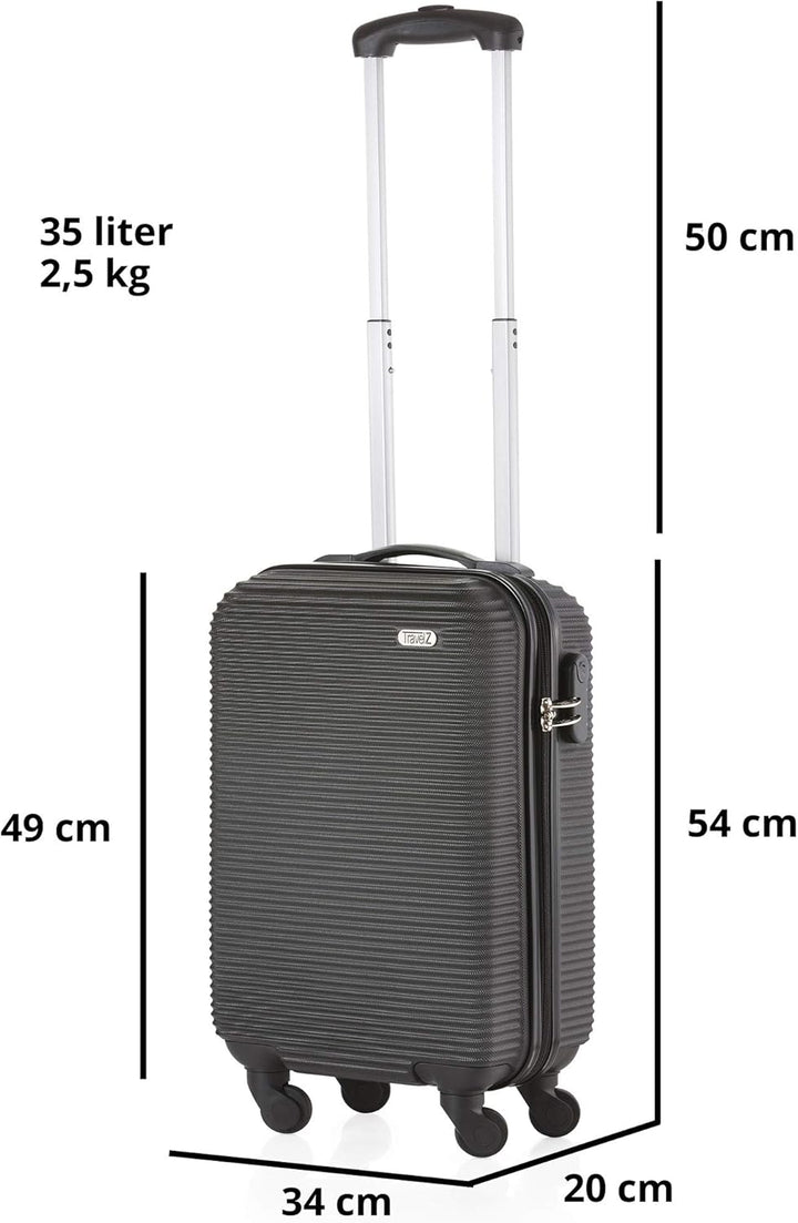 TravelZ Hartschale Handgepäck Koffer 54cm Horizon Reisekoffer Leicht ABS Schwarz, Schwarz