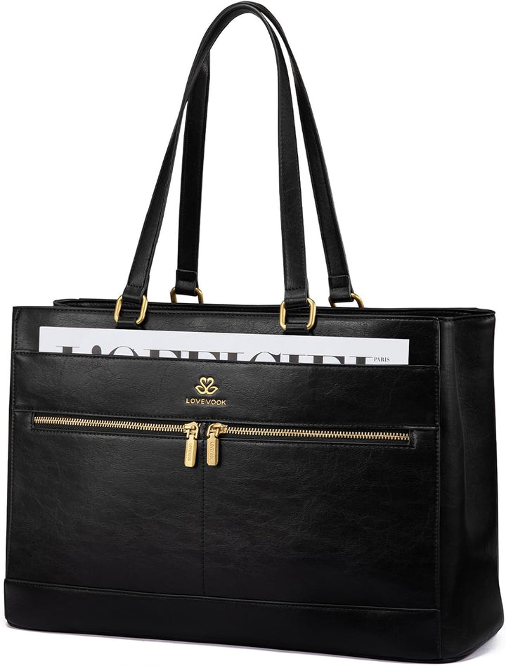 LOVEVOOK Handtasche Damen Gross, 17,3 Zoll Laptoptasche Retro-Leder Arbeitstasche Aktentasche, Leich