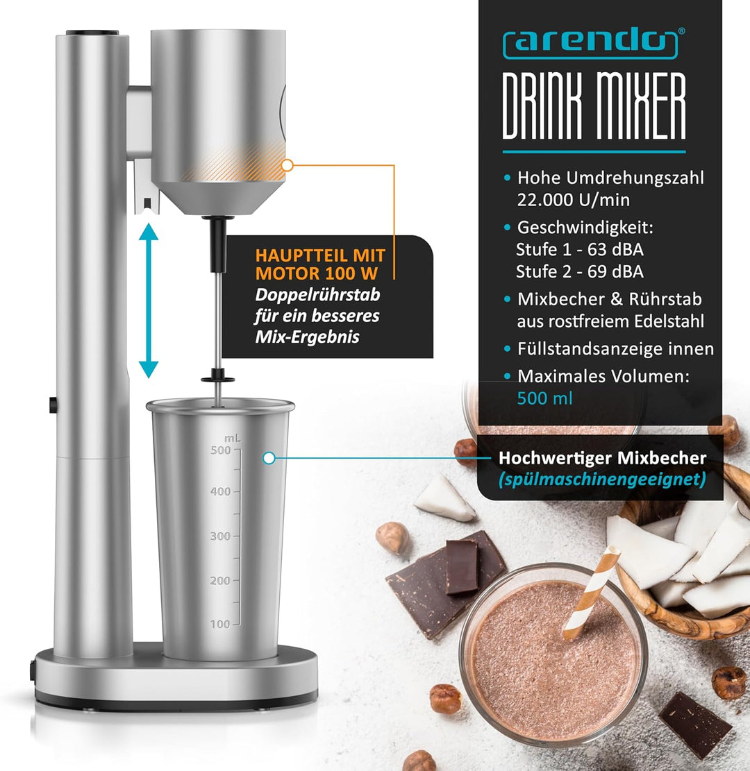Arendo - Drink Mixer - Eiweiss Shaker - Getränkemixer - elektrischer Standmixer - 500 ml Becher - 22