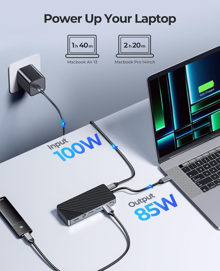 ORICO 8-in-1 USB C Docking Station mit M.2 SSD Gehäuse, USB C Hub für M.2 NVMe/SATA SSD, 10Gbps, 4K@