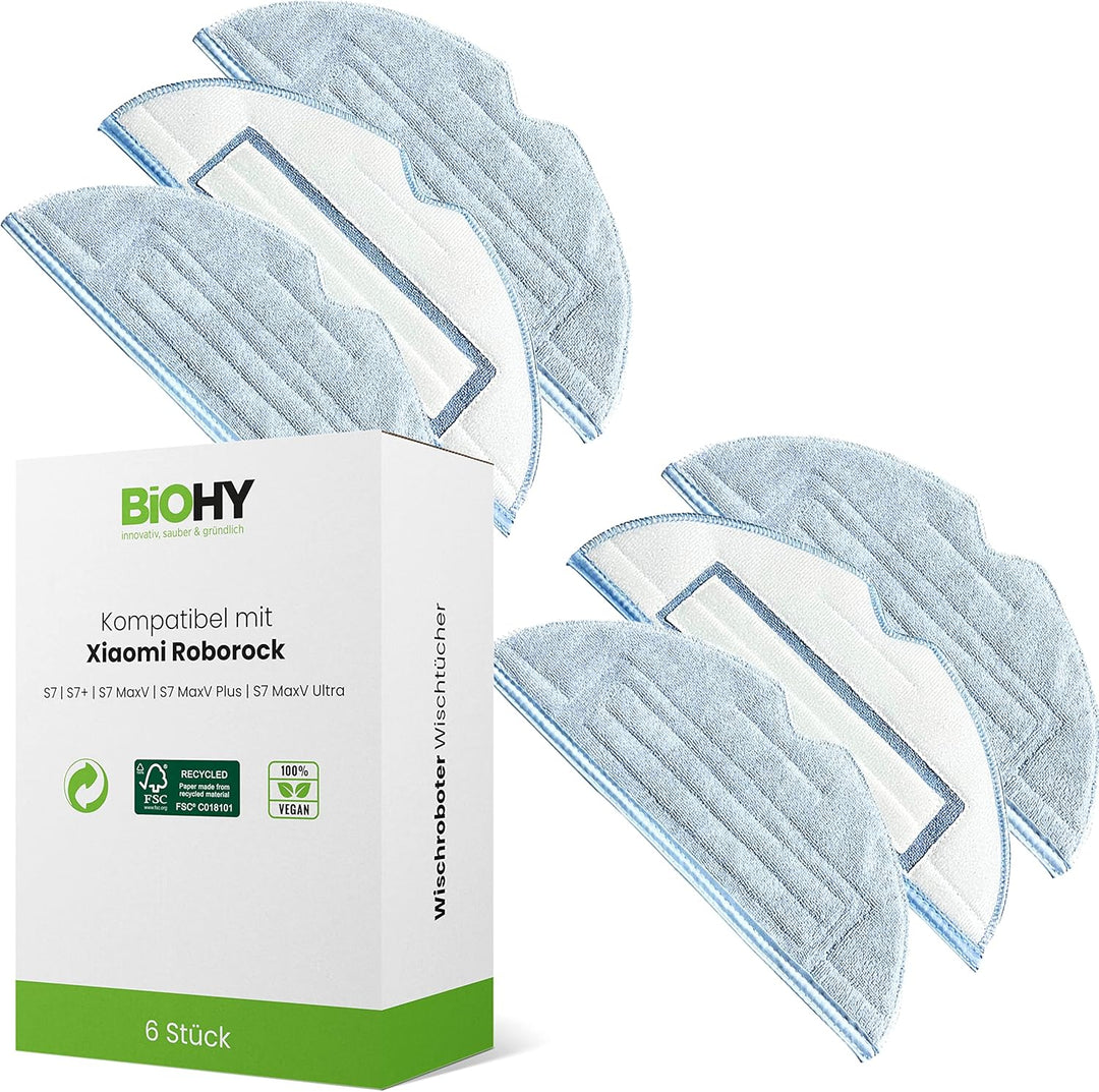 BiOHY Wischtücher Set (6er-Set) | kompatibel mit Roborock S8, S7, S7 +, MaxV Ultra, S7 Pro Ultra | W