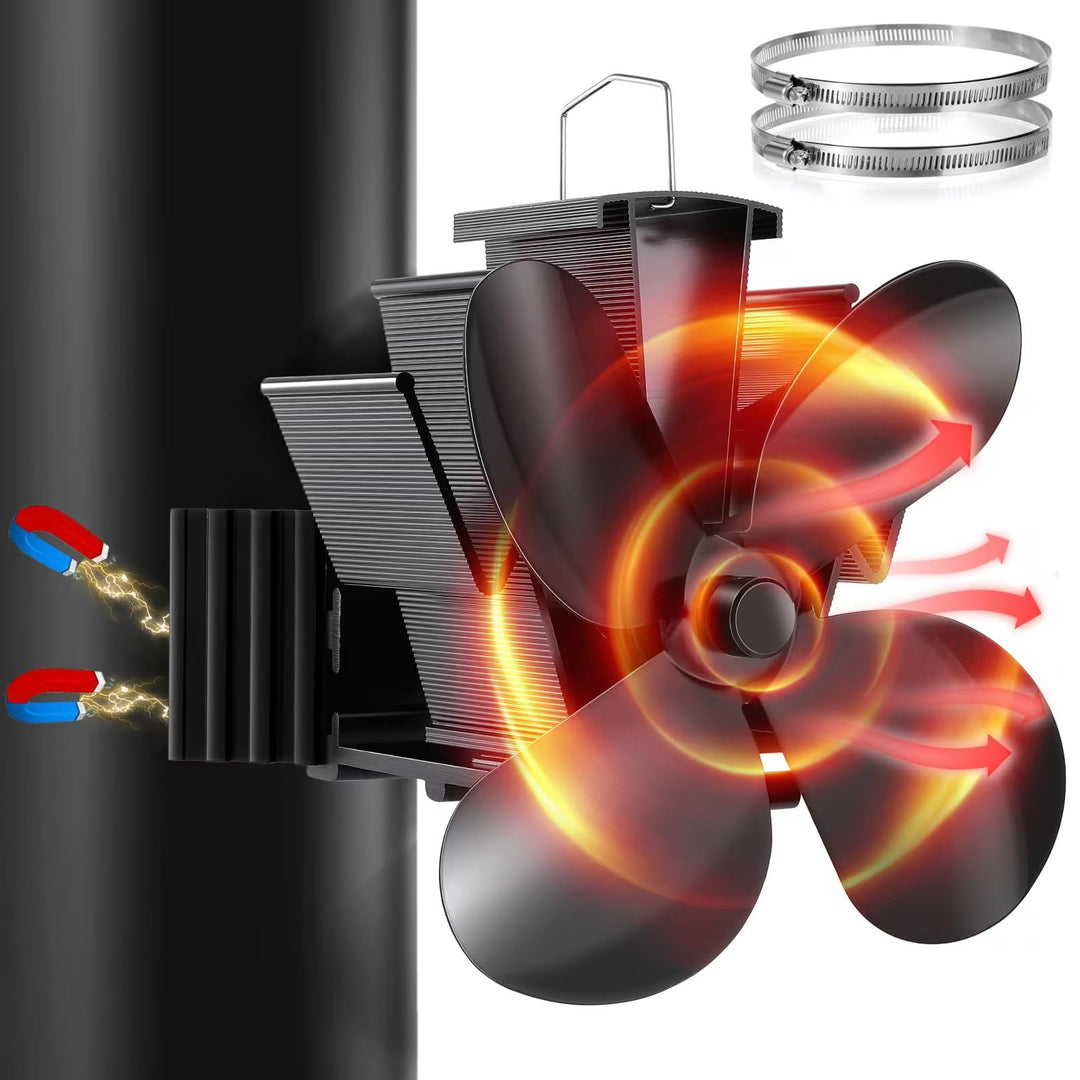Hanaoyo Kaminventilator Magnetisch, Verbessertes Schallwanddesign Ofenventilator Ohne Strom, Kaminlü