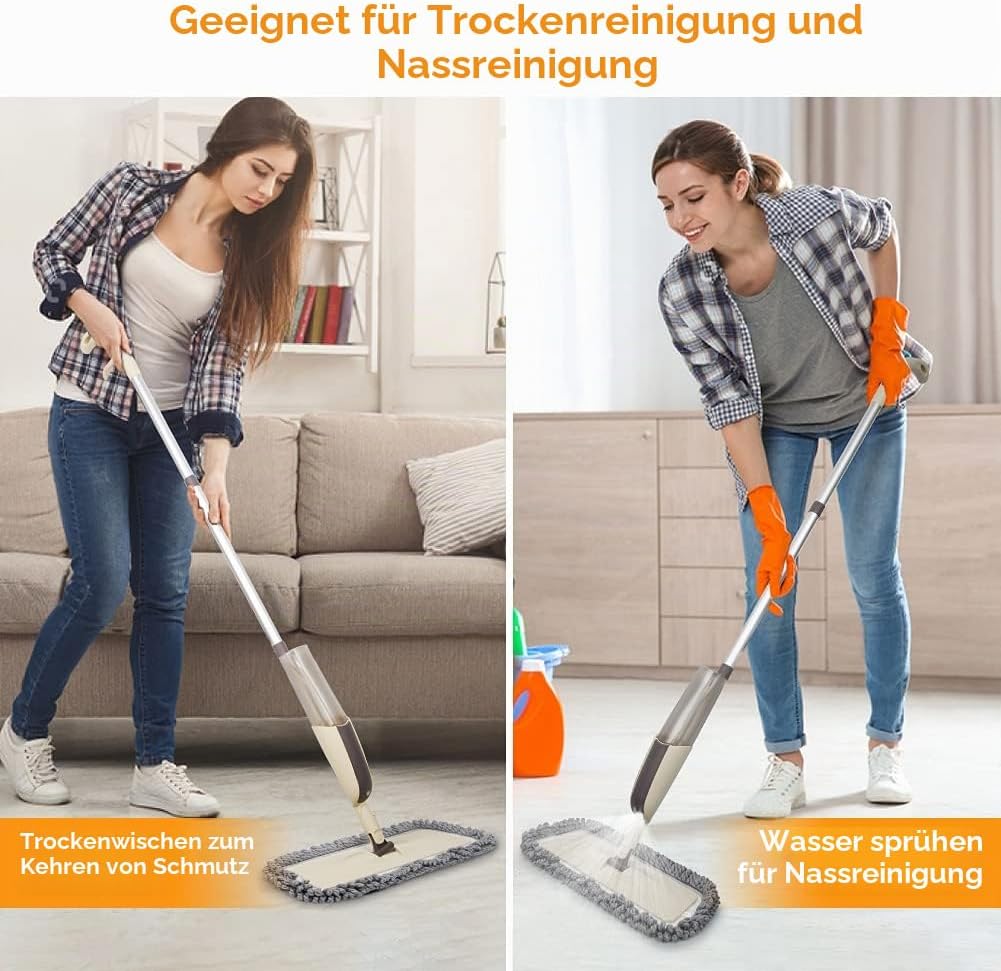 Sprühwischer Bodenwischer Wischer mit Sprühfunktion, MEXERRIS Spray Mop 360 Grad Rotierender Wischmo