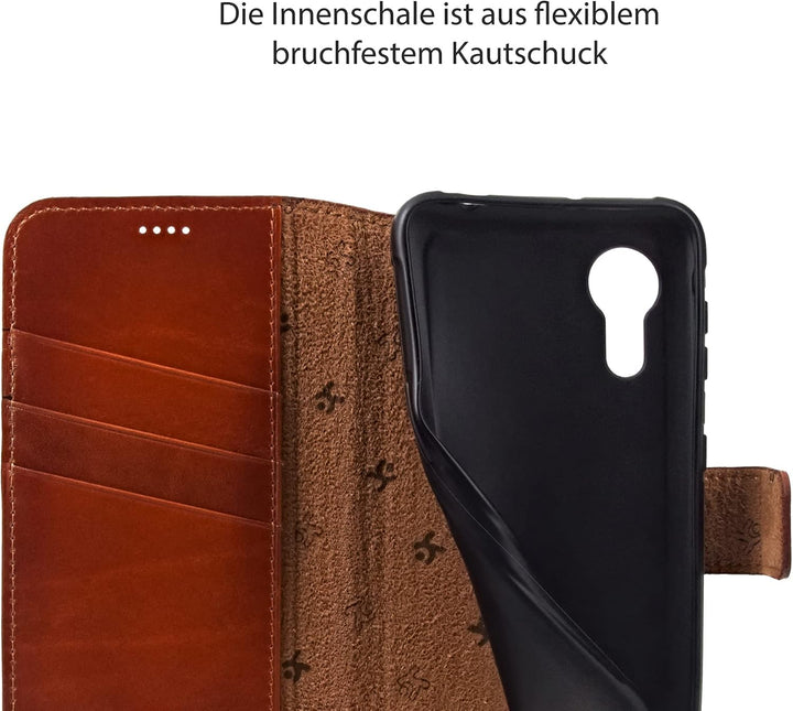 Suncase Book-Style Hülle kompatibel mit Samsung Galaxy Xcover 5 Leder Tasche (Slim-Fit) Lederhülle H