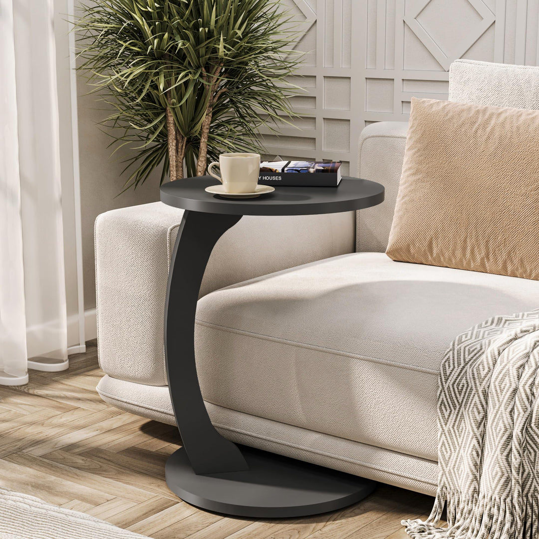 Tubibu MDF - C Form Kleiner Beistelltisch, Runder Tisch als Ablagefläche für Couch und Sofa mit Roll