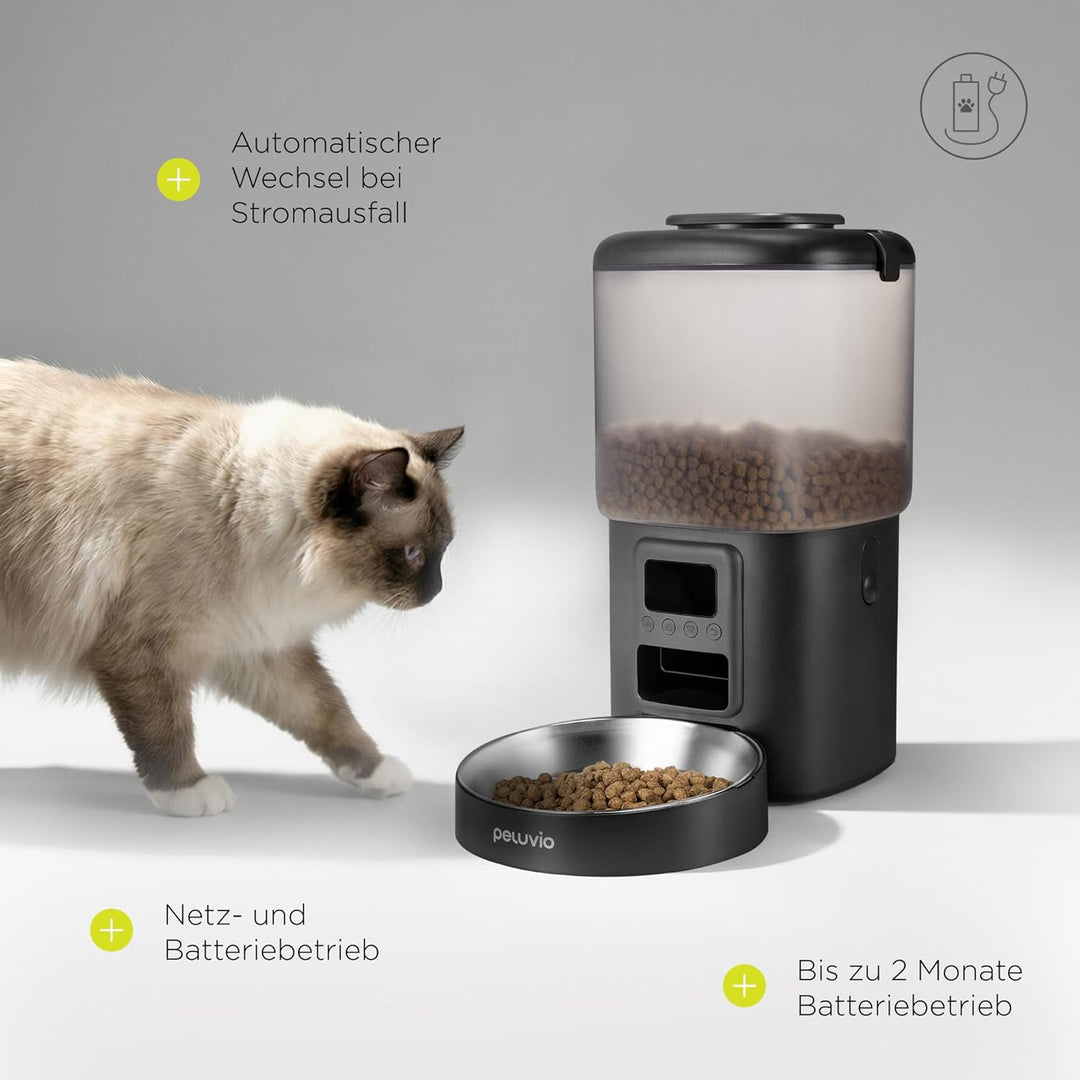 Crispy Futterautomat Katze mit Timer, ohne App, Katzenfutterautomat für Trockenfutter, LCD Display,