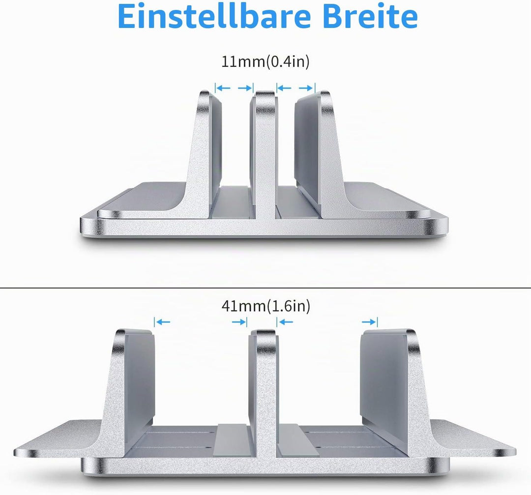 Bewahly Doppelt Vertikaler Laptop Ständer, Aluminium Verstellbarer Notebook Ständer Platzsparender H