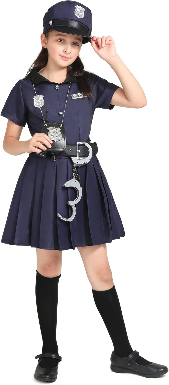 Sincere Party Mädchen Polizist Kostüm,Cutie Cop Dress Up Rollenspiel Set für Mädchen 4-6 Jahre, 4-6