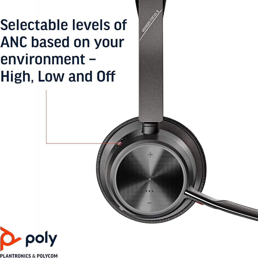 Poly - Voyager Focus 2 Office USB-A (Plantronics) - Bluetooth Dual-Ear (Stereo) Headset with Boom Mi