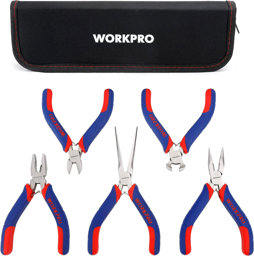 WORKPRO Mini-Zangen-Set, Schmuckzangen, 5-teilig, inkl. Linesman-Zange, Spitzzange, Seitenschneider,