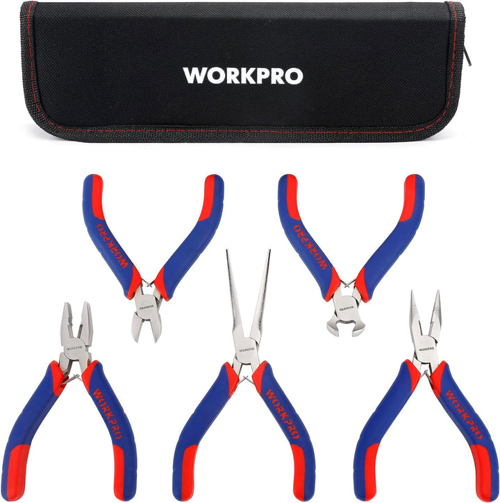 WORKPRO Mini-Zangen-Set, Schmuckzangen, 5-teilig, inkl. Linesman-Zange, Spitzzange, Seitenschneider,