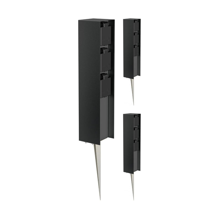 ledscom.de 3 Stück Garten-Steckdosen-Säule POMI mit Erdspiess für aussen, IP44, 3-Fach, schwarz, eck