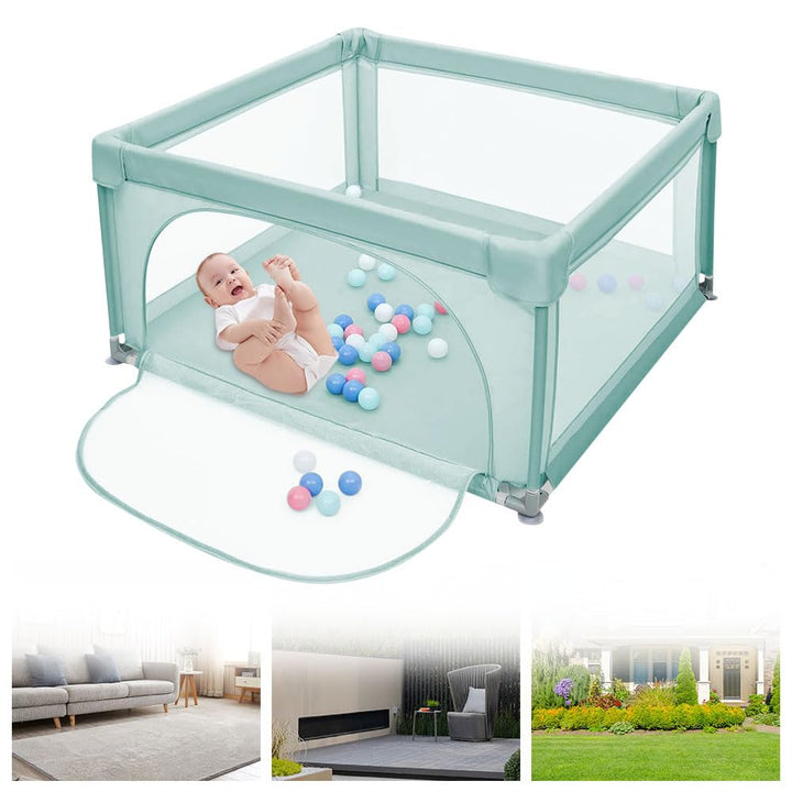 Baby Laufstall, Laufgitter klappbar, Ein-Knopf-Faltung & Sicherheitsschlössern, Krabbelgitter mit Ne