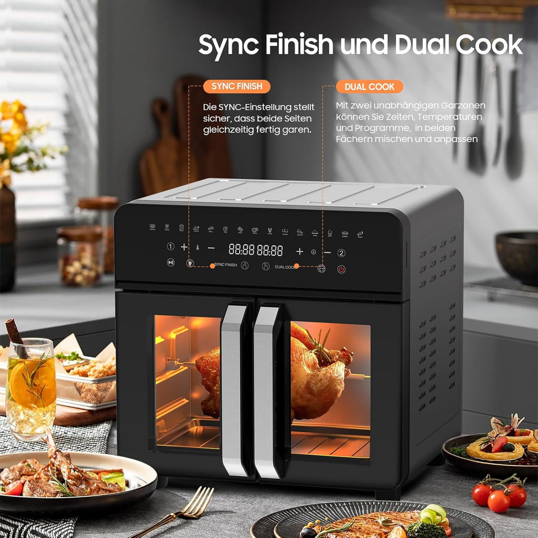 iceagle Heissluftfritteuse 23L Dual Zone - XXL Airfryer mit French Door | Heissluftfritteuse Ofen mi