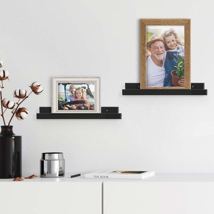 PHOTOLINI Wandregal stabiles MDF-Holz schwarz 70 cm, Schweberegal, 2er Set, modernes Design, Bilderl