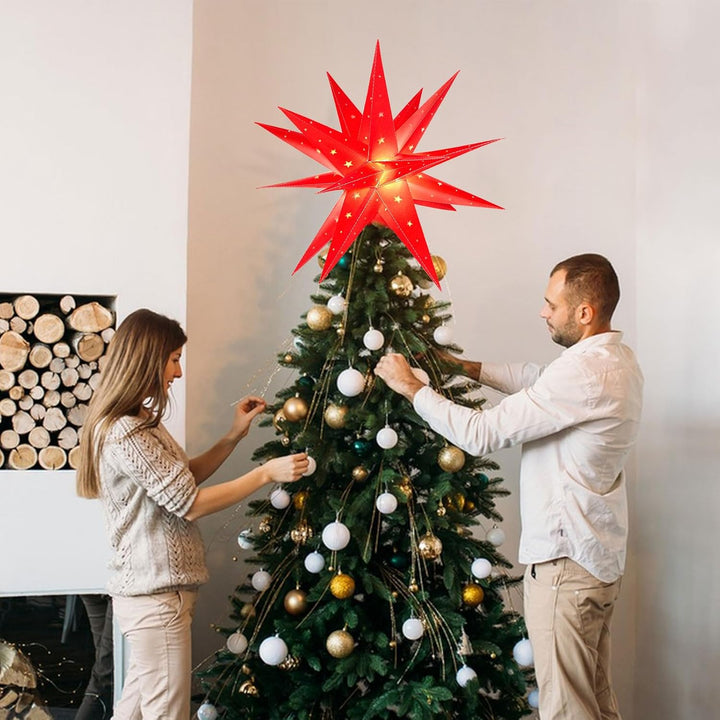 3D Weihnachtsstern Beleuchtet Fenster Batterie mit Timer - 45cm led Weihnachtsbaumspitze Stern, Leuc