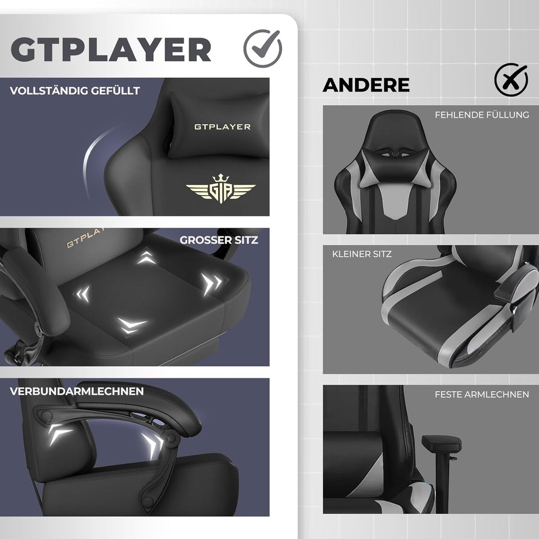 GTPLAYER Gaming Stuhl, Atmungsaktiver Bürostuhl,bürostuhl ergonomisch,Hochwertiger - Kunstleder, Erg