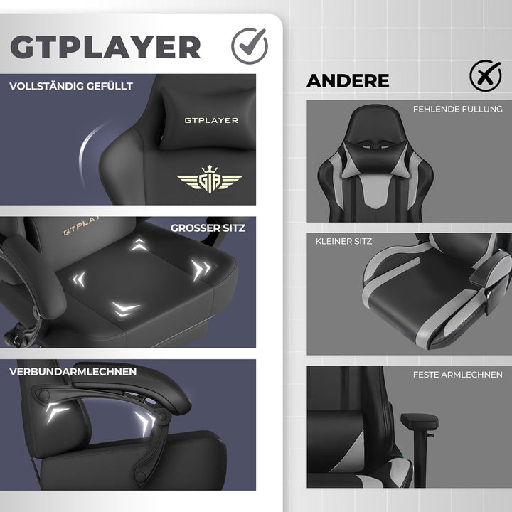 GTPLAYER Gaming Stuhl, Atmungsaktiver Bürostuhl,bürostuhl ergonomisch,Hochwertiger - Kunstleder, Erg