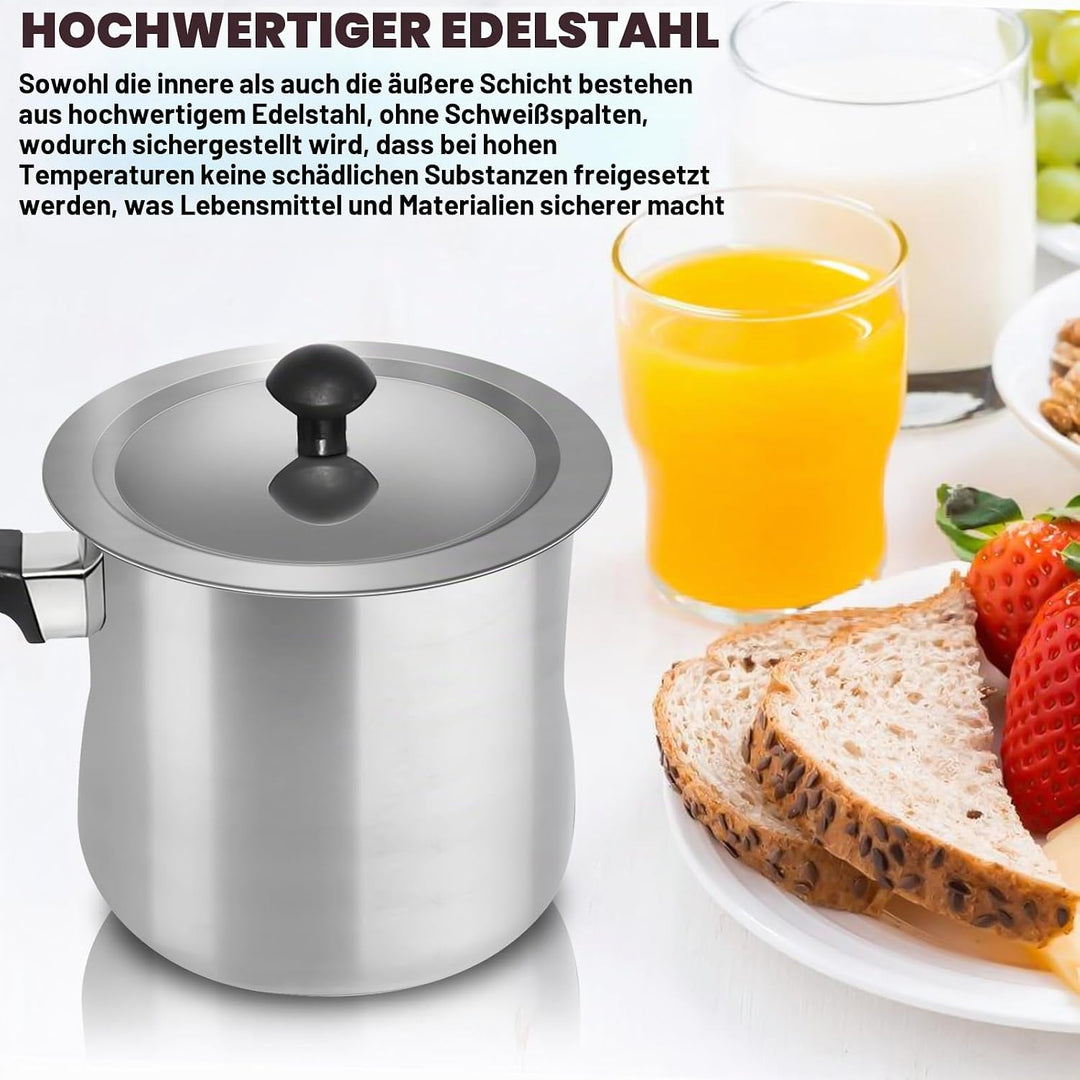 2L Edelstahl Milchtopf, doppeltwandig, induktion, rutschfester Kunststoffgriff, Silber, tolle Qualit