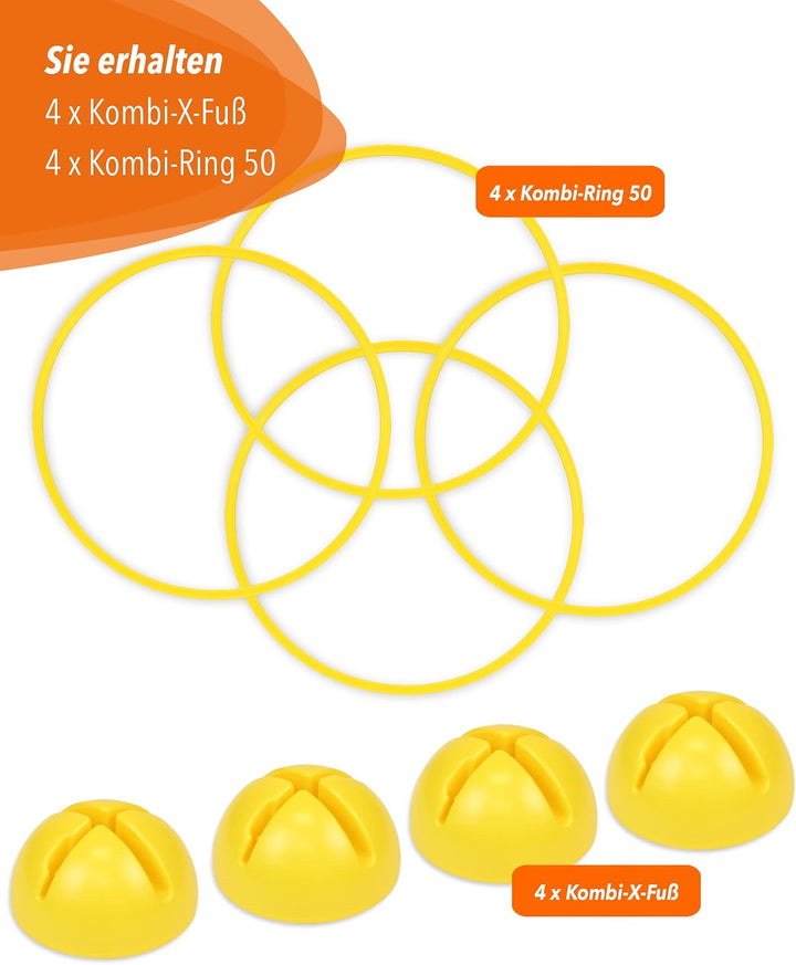 Kombi-X-Standfuss & Kombi-Ring 50 – 4er Set – Multi-Fuss zum Aufbau von Sprung- & Hürden-Parcours –