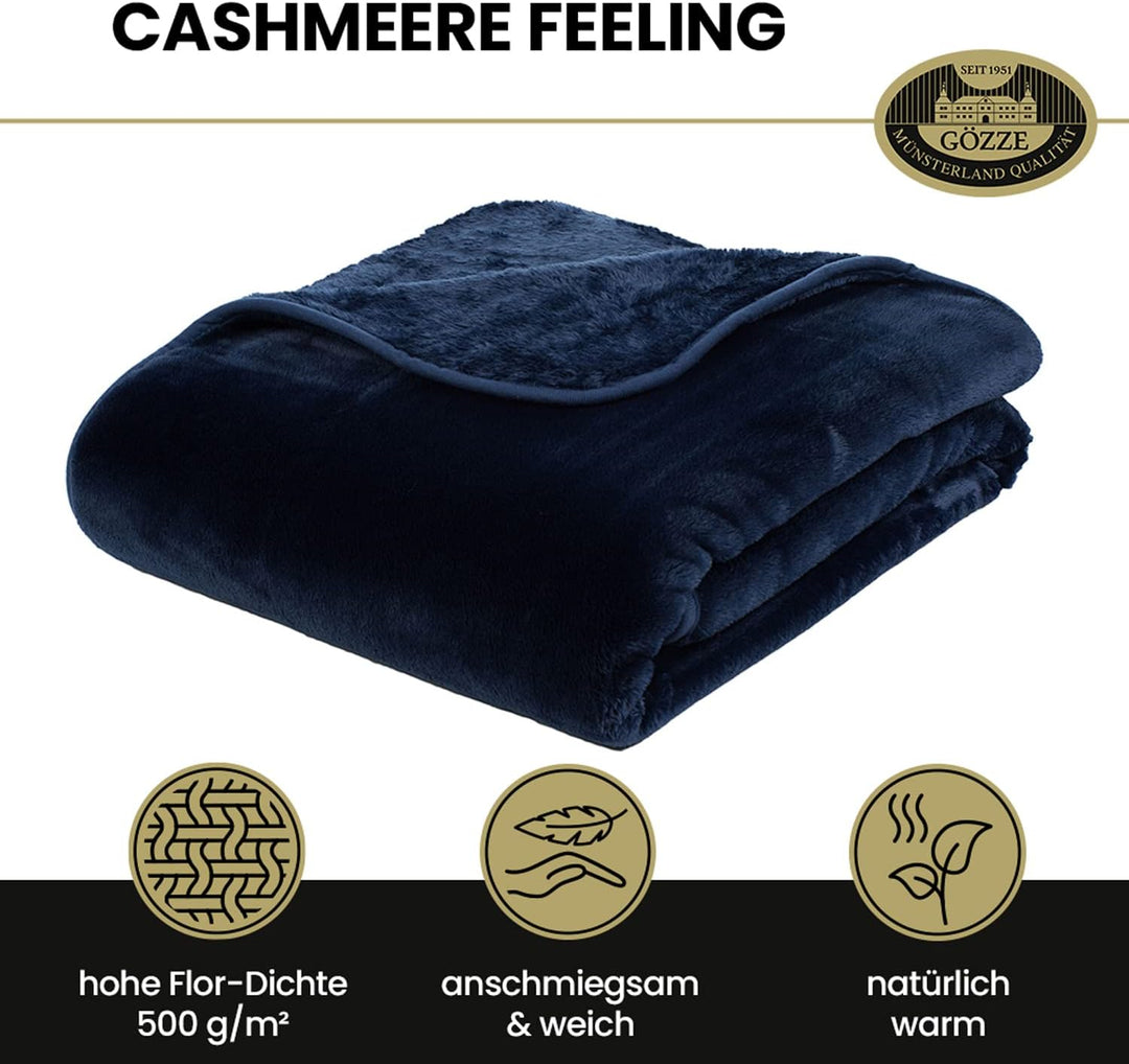 Gözze - Premium Cashmere-Feeling Wohn- und Kuscheldecke, 500 g/m², 130 x 170 cm - Marine Marine 130