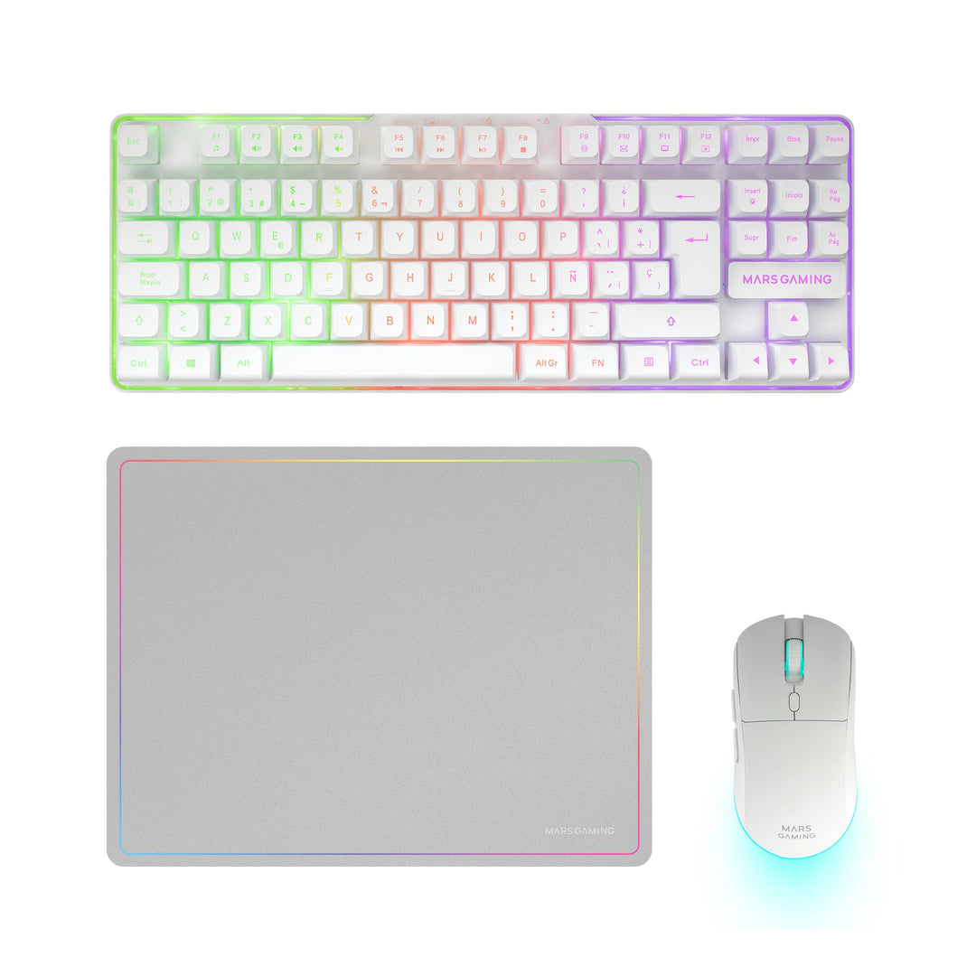 Mars Gaming MCPWTKL, Kabelloses Gaming-Combo, DualPro Link 2.4GPRO-Technologie, TKL FRGB Rainbow Tas
