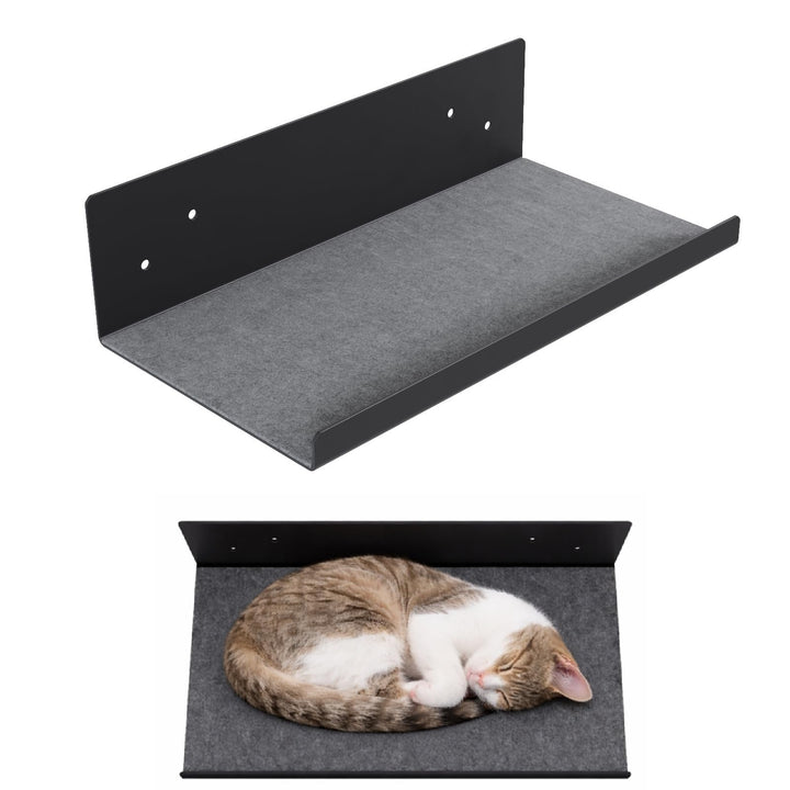 QLS Katzenwandregal 50 x 27 cm Metall mit Filz Wandmontage Schwarz | Metallkonstruktion mit Filzaufl