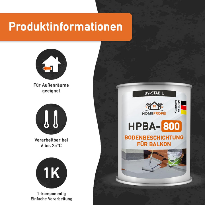 Home Profis® HPBA-800 matte UV-beständige 1K Bodenfarbe (5m²) für Balkon &amp; Terrasse in RAL 7032 (Kie