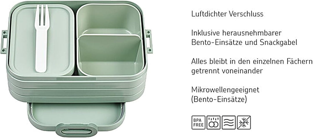 Mepal Brotdose Midi - Brotdose mit Bento Box - Für 2 Sandwiches oder 4 Brotscheiben - Lunchbox für k