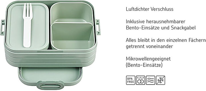 Mepal Brotdose Midi - Brotdose mit Bento Box - Für 2 Sandwiches oder 4 Brotscheiben - Lunchbox für k