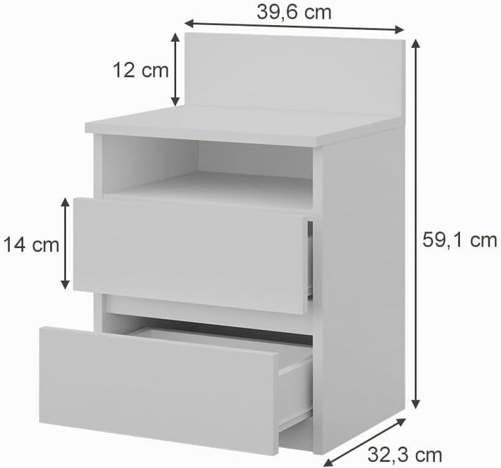 Vicco Nachttisch Monty, Weiss, 39.6 x 59.1 cm 40 x 59 cm Einzeln Weiss, 40 x 59 cm Einzeln Weiss