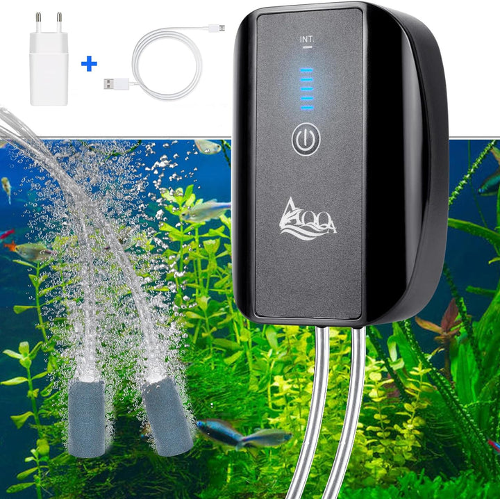 AQQA Aquarium Luftpumpe,2.5W Leise Sauerstoffpumpe für Aquarium, Aquarium Sauerstoffpumpe,Multifunkt