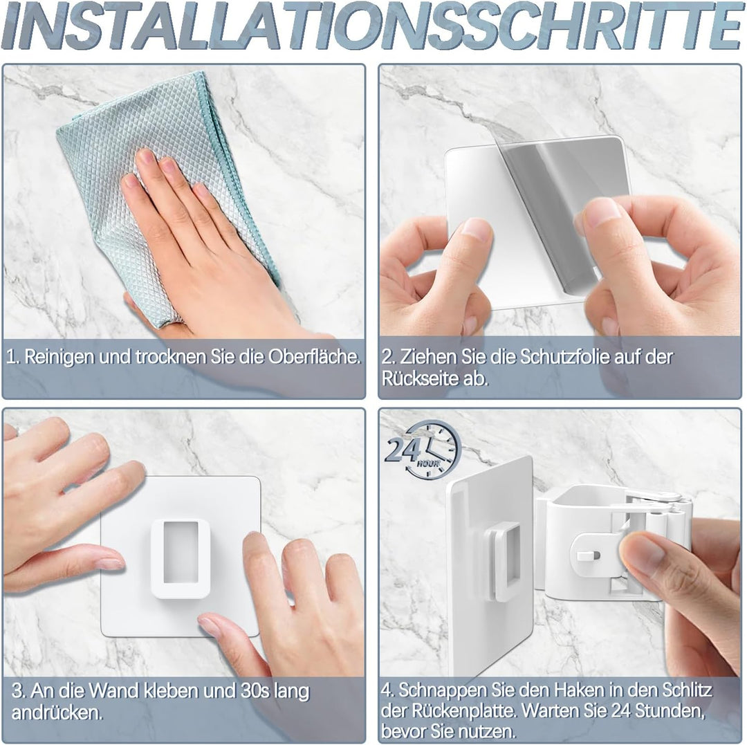 3-H Besenhalterung Wand Selbstklebend, Wandhalterung Besen ohne Bohren, Gerätehalter 24 Stück Set, B