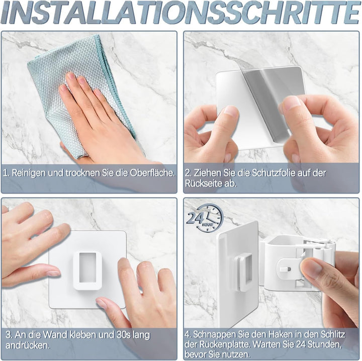 3-H Besenhalterung Wand Selbstklebend, Wandhalterung Besen ohne Bohren, Gerätehalter 24 Stück Set, B