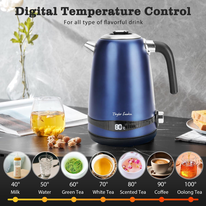 Taylor Swoden Sinbad-1.7L Wasserkocher Edelstahl mit Temperatureinstellung, Warmhaltefunktion, 2200