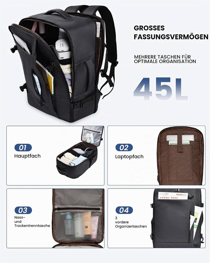 LOVEVOOK 45L Reiserucksack Handgepäck Flugzeug Gross, 18 Zoll Laptop Rucksack Travel Backpack Carry