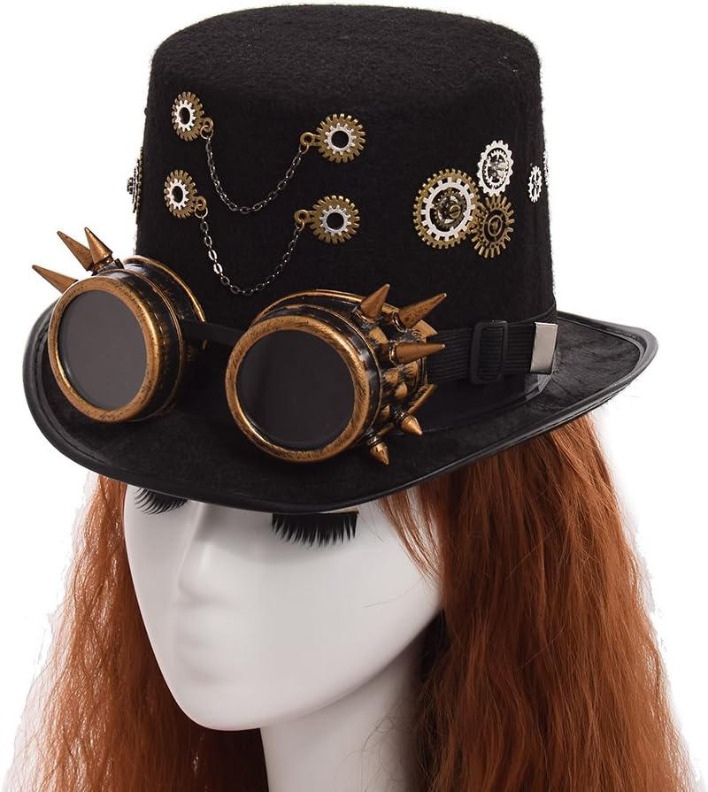 GRACEART Zauberkasten Steampunk Zylinder Hut Steampunk Herren and Steampunk Damen with Goggles, Gear