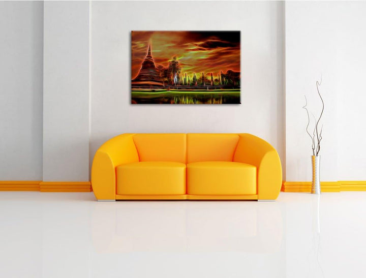 beeindruckender Buddha Tempel Format: 120x80 auf Leinwand, XXL riesige Bilder fertig gerahmt mit Kei