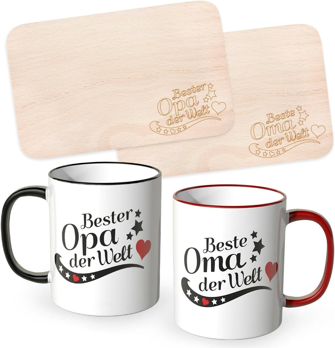 WANDKINGS® Frühstücksbrettchen mit Gravur Beste Oma der Welt und Bester Opa der Welt mit dazugehörig