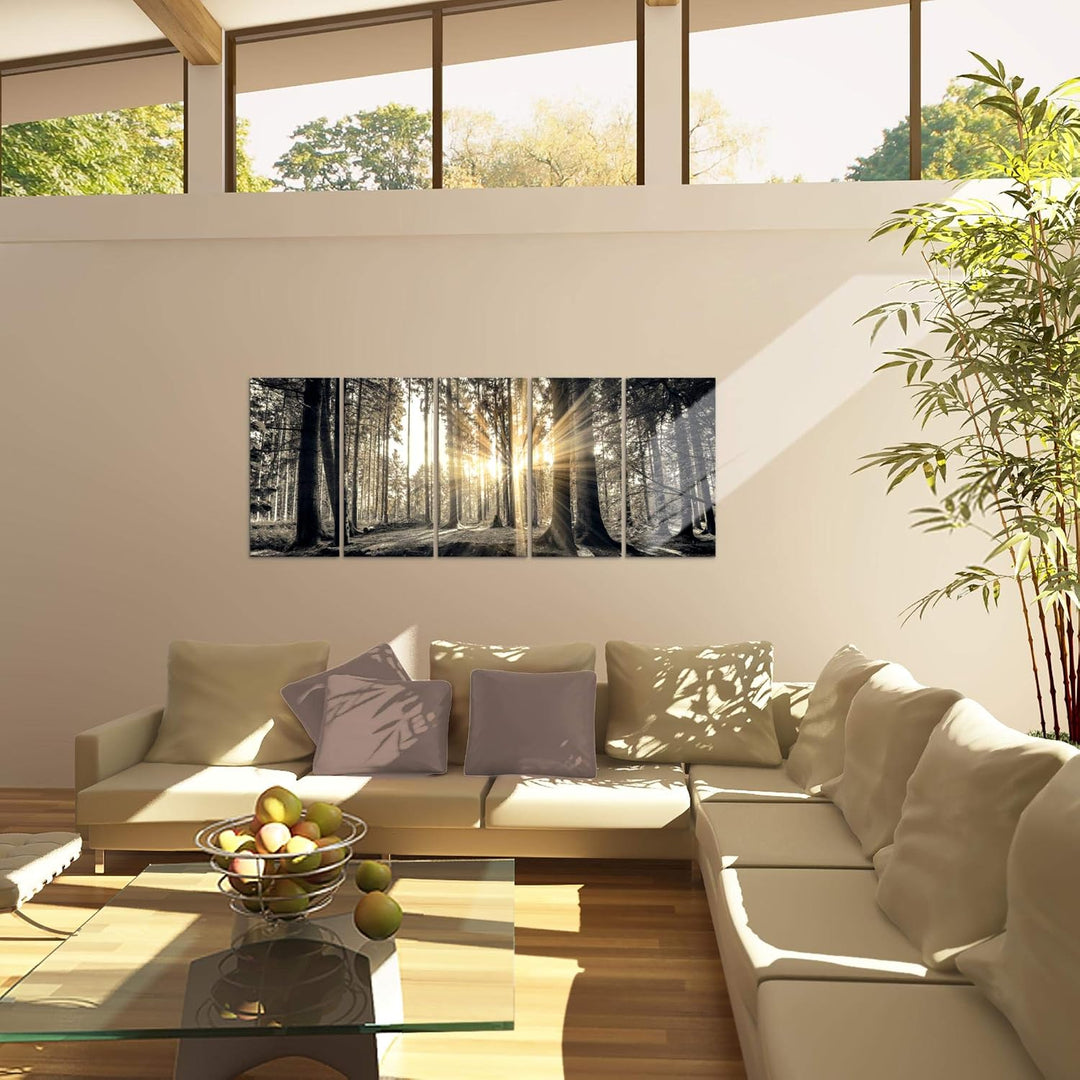 Runa Art Bild Wald Landschaft Wandbilder auf Vlies Leinwand 5 Teilig Wanddekoration Schlafzimmer Woh