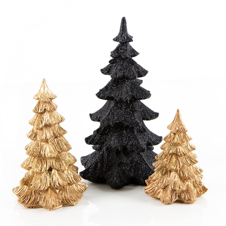 Logbuch-Verlag 3 Weihnachten Deko Bäume schwarz Gold glitzernd 8,5-18 cm edle Weihnachtsdekoration G