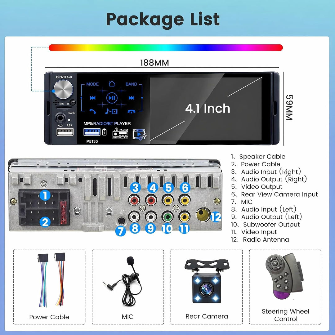 RDS Autoradio 1 Din Bluetooth Freisprecheinrichtung Autoradio mit 4.1 Zoll Bildschirm 1 Din Auto Rad