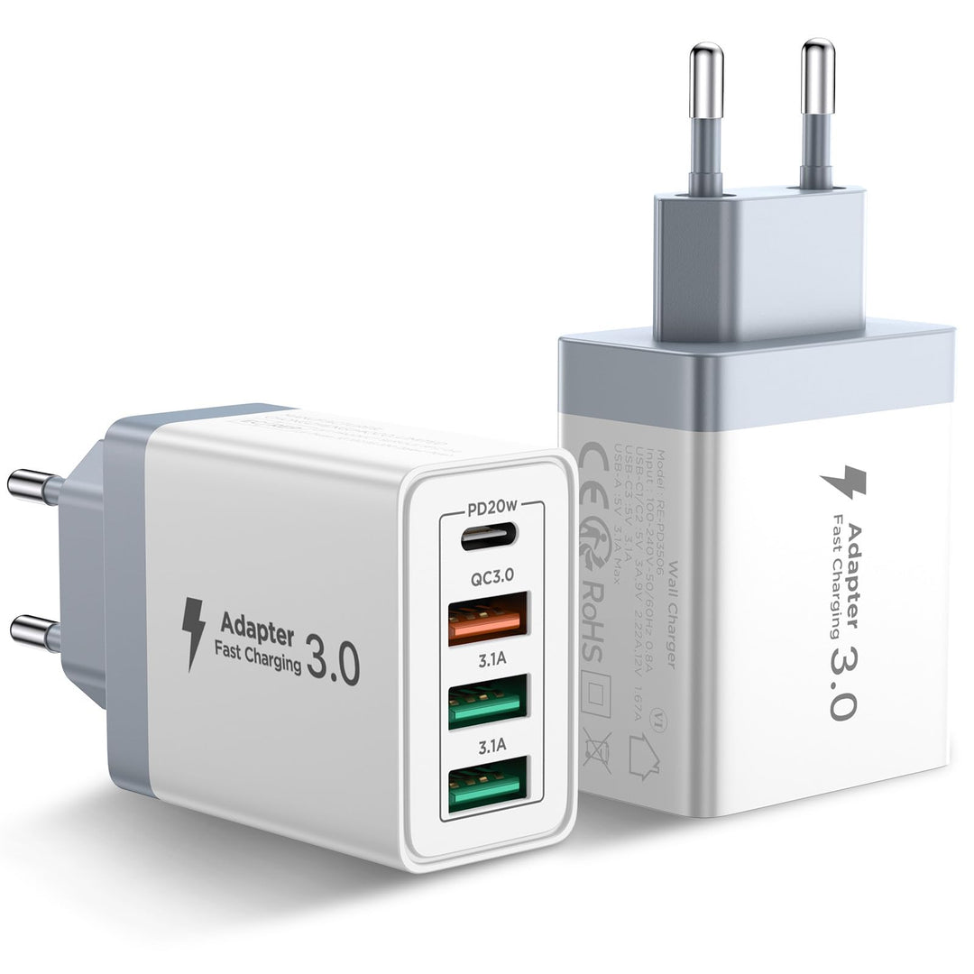 USB Ladegerät, 2er Pack 4 Ports USB Adapter Schnellladegerät mit USBC und USBA, 40W USB C Ladegerät