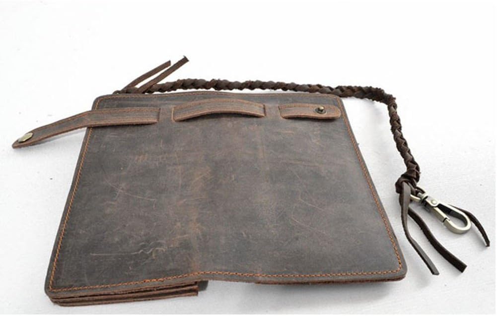 RS Herren-Geldbörse mit Kette, Leder, lang, Bifold Trucker, Vintage, Biker, Geldklammer mit Reissver
